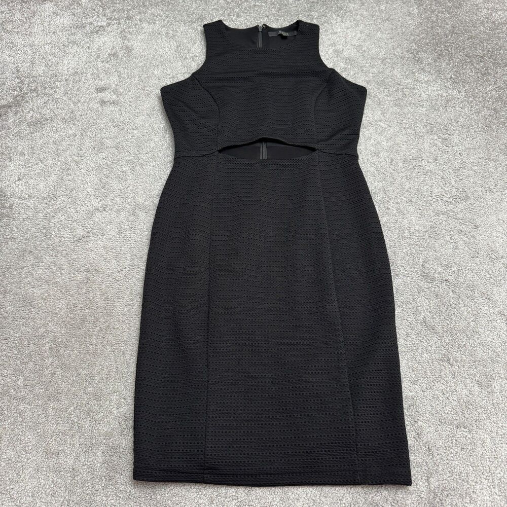 Guess Cut Out Mesh Knit Midi Sheath Dress Womens Medium Black Sleeveless Stretch